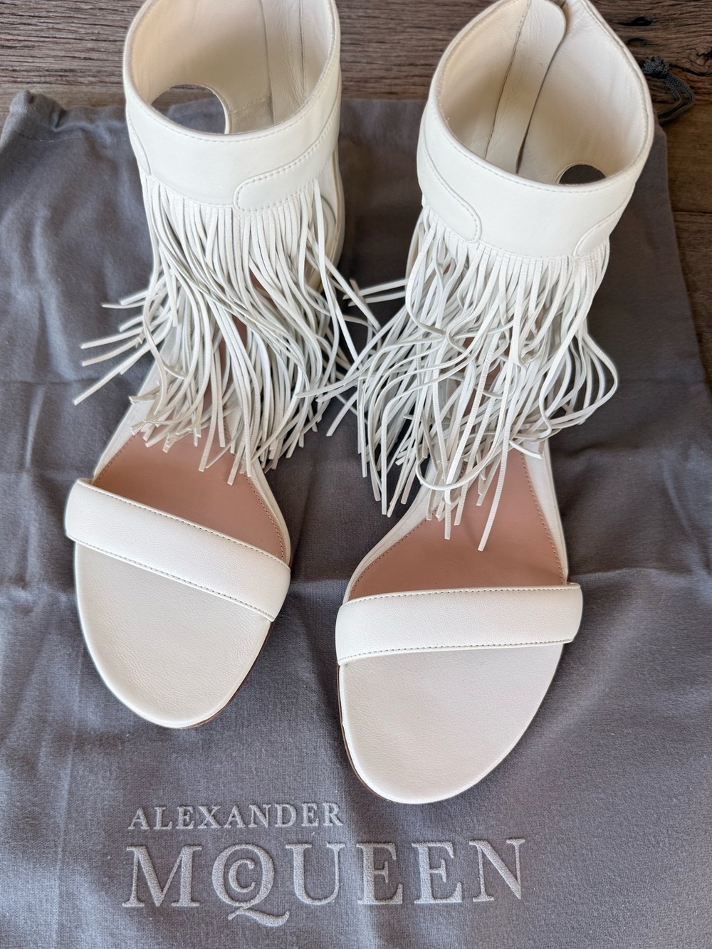 RARE Alexander McQueen White Fringe Ankle-Strap Sandals SZ 38.5 - Picture 2 of 9